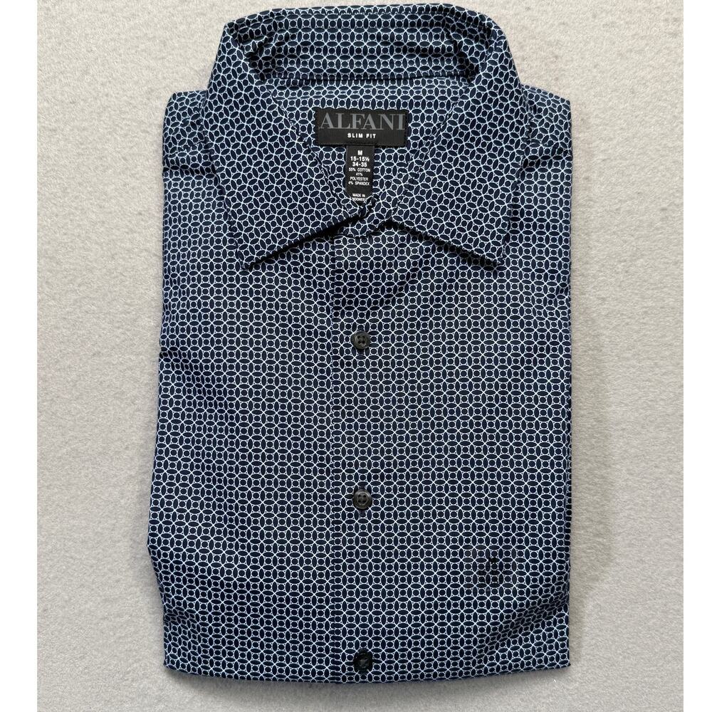 Alfani Men's Regular-Fit Medallion-Print dress shirt Navy 15-15.5 34-35 $60